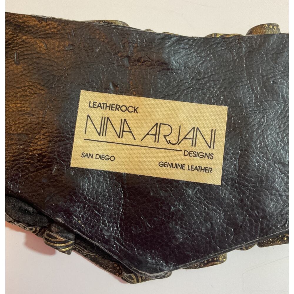 80s Nina Arjani Medium Leatherock Belt Rhinestones & Pearls Leather - Picture 9 of 10